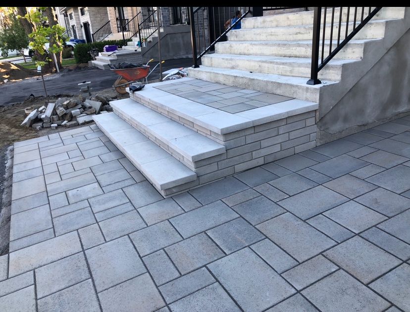 Modern front steps and paver landing