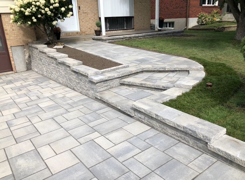 Front walkway with retaining wall and steps